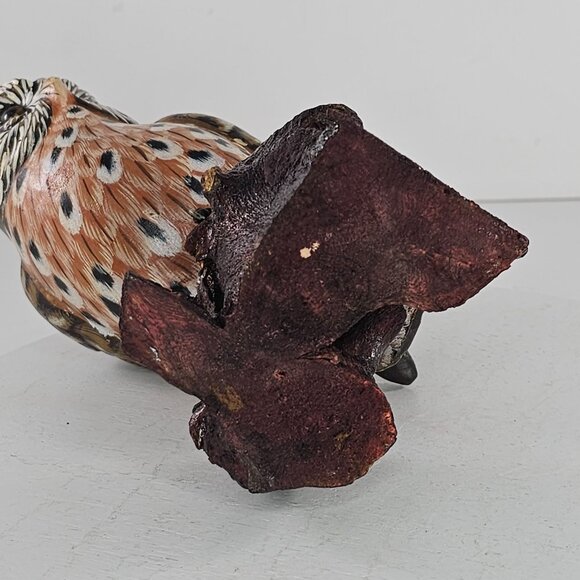 Vintage Ceramic Owl On Wood Base Figurine Hand Painted Folk Art - Picture 9 of 10